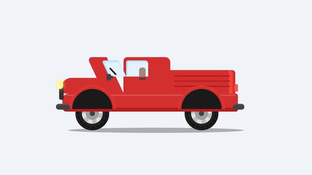 Red Vintage Pickup Truck Illustration Side View for Commercial Logistics Delivery and Rural Transport Services Vector