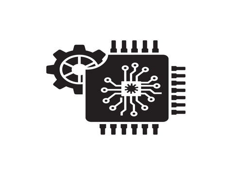 bios chip and gear technology concept flat design vector illustration