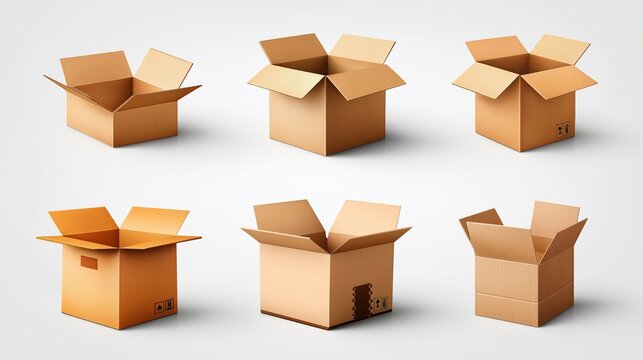 Six different cardboard boxes for packing, shipping, and storage purposes.