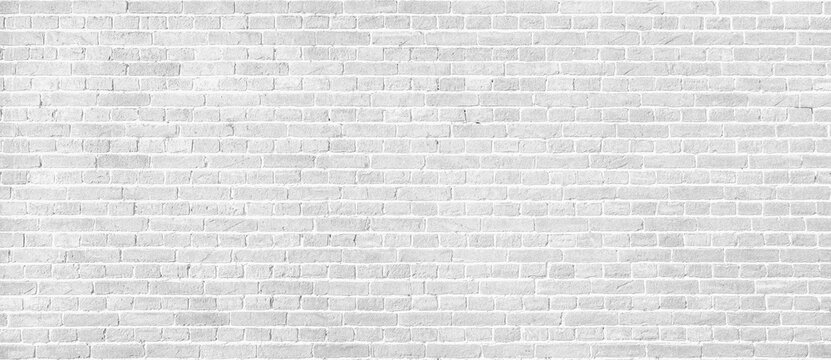 Abstract wide brick wall texture,white wall and floor interior backdrop for design art work.