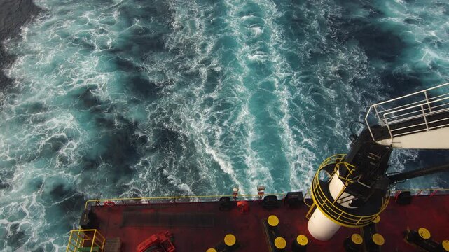 View of the propeller wash of a merchant ship
