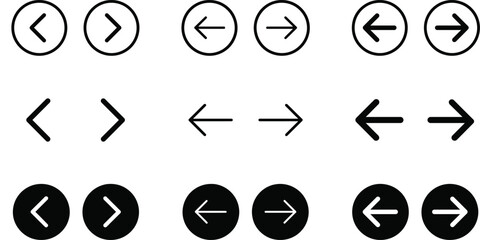 Arrow buttons icon set. Website slider navigation symbols. Next and previous rounded buttons for app. Web interface arrow buttons isolated illustration. © Anisur Rahman