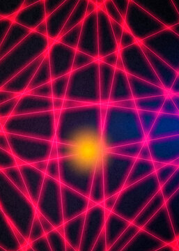 Glowing pink network lines with yellow node on abstract AI background