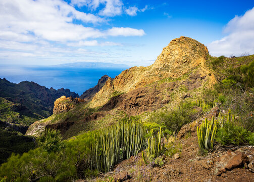 Mountain landscape in Tenerife with view to La Gomera
