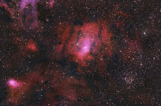 Bubble Nebula NGC7635 and open star cluster M52 in deep space