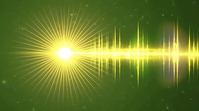 Radiant golden sound wave light burst explosion with dynamic audio equalizer visualization in