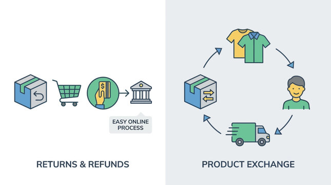 Online shopping returns and product exchange process with easy refund