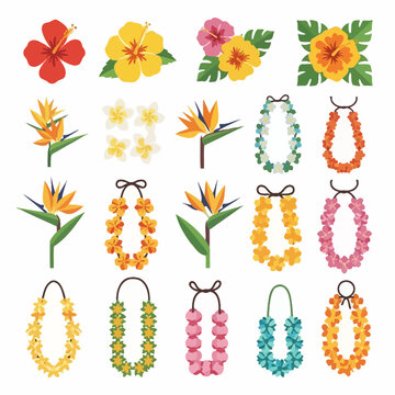Hawaiian lei and tropical flowers collection