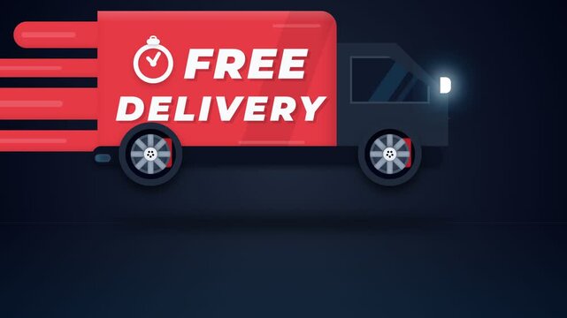 Fast Red Delivery Truck Animation with Free Delivery Text for Ecommerce and Logistics Services
