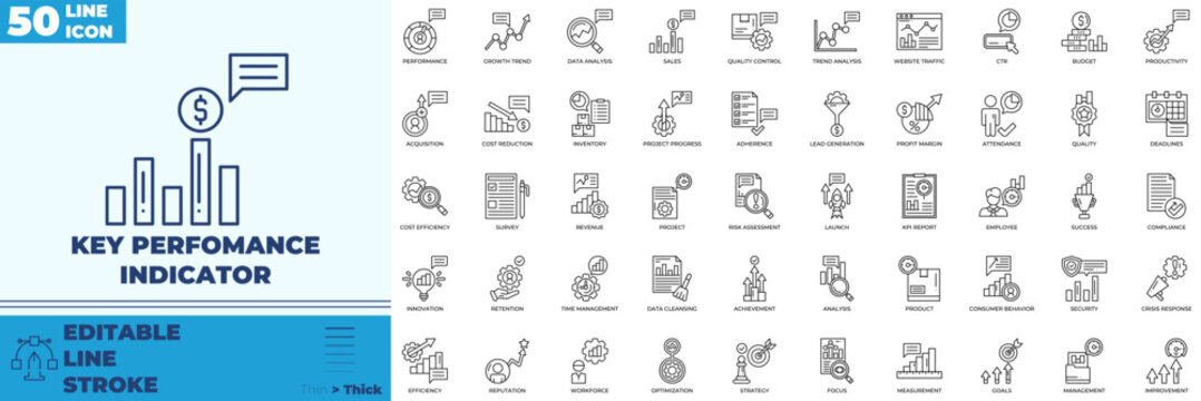 Key Perfomance Indicator Line Editable Icons set