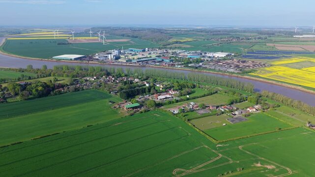 Aerial view of Flixborough industrial estate situated next to the River Trent UK