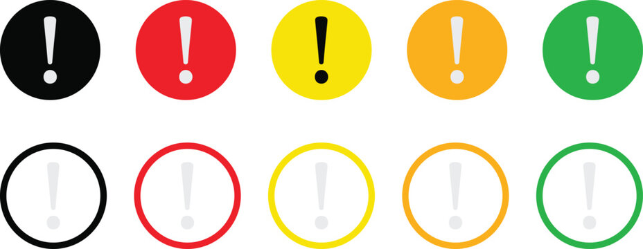 Set of caution warning signs. Warning symbols with exclamation mark, fatal error message, danger icons, attention sign. Vector.