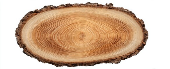 Naklejka premium Birch log slice on white backdrop showcasing wood grain and growth rings for nature themes