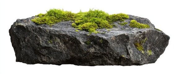 Fototapeta premium Gray fox on smooth moss-covered limestone rock ideal for nature and adventure designs.
