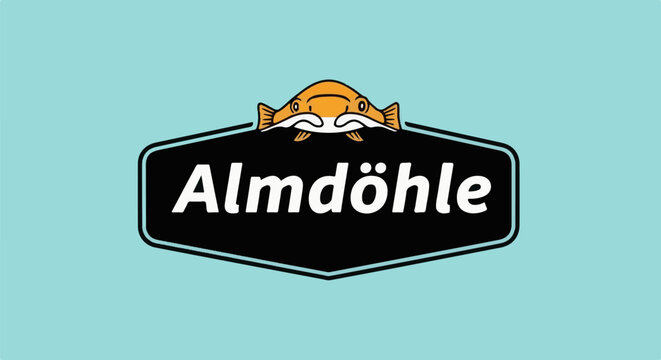 Cartoon catfish logo with the name "Almd&ouml;hle" in white text
