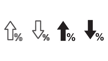 Fototapeta premium Vector icons of up and down arrows with percentage signs in black and white