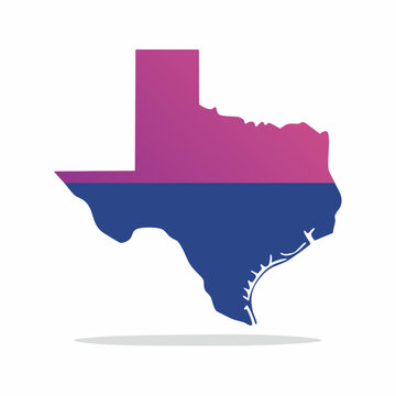 Texas Map with Bisexual Pride Flag Colors