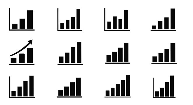 bar graph icons in silhouette style high quality professional detailed