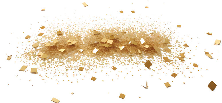 Golden glitter dust particles confetti on transparent background. Falling glitter confetti. Luxury sparkling confetti. Celebration falling gold