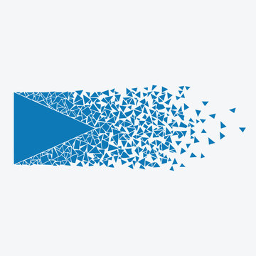 Blue triangle particles exploding, fragmented shapes vector, abstract disintegration effect, geometric dispersion