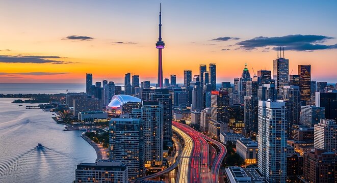 new york city skyline at sunset
