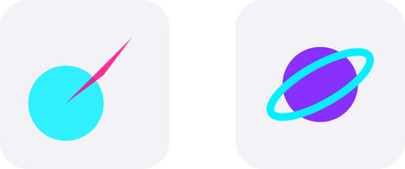 Minimalist flat design icons representing stylized planets and celestial bodies in a modern digital illustration © MdFarhad
