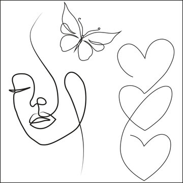 hand drawn minimalist line art of woman profile with floral and heart doodles on plain background
Elegant and simple hand-drawn line art illustration featuring a woman's profile with flowing hair, acc