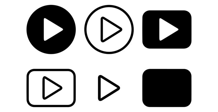 Set of black and white play button icons for media player