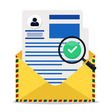 Verified email with check mark in envelope, identity confirmation concept for secure communication, trusted message, authentication, and data protection.