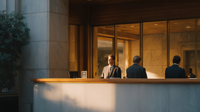 Federal courthouse security screening lobby at morning rush, attorneys and plaintiffs proceeding through magnetometers, court officers directing flow, civic justice system daily activity, institutio
