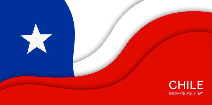 Paper cut flag of Chile on 18 September Independence Day and national holiday, vector papercut banner. Chile flag in national colors in paper cut waves for Chilean Fiestas Patrias or El Dieciocho