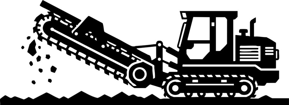 Trenching machine silhouette icon for construction industry