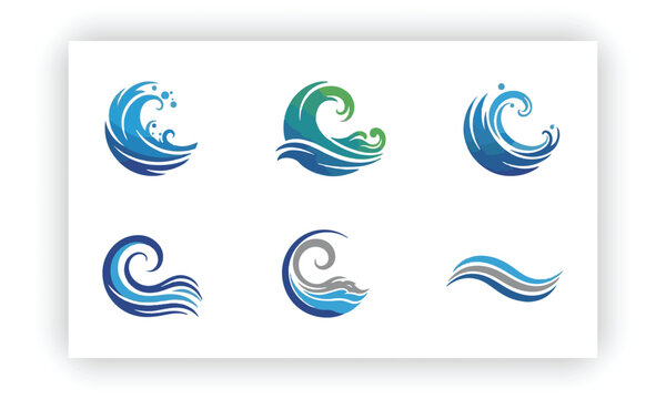 Water Wave Vector Logo Set &ndash; Abstract Aqua Flow Logo Templates Collection