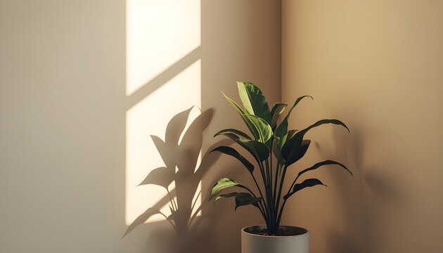 light and shadows lines from curtain and silates on the white wall. Sunny day, the sun rays. Mockup, copy space for text