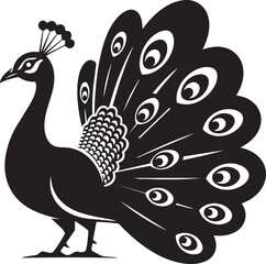 Fototapeta premium Elegant black peacock silhouette with fanned tail feathers a stylized vector illustration for nature and wildlife themes isolated on white