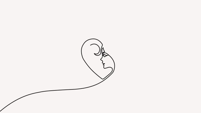 Continuous line animation of a woman's profile inside a heart, perfect for Mother's Day, weddings, or romantic themes on a clean white background.