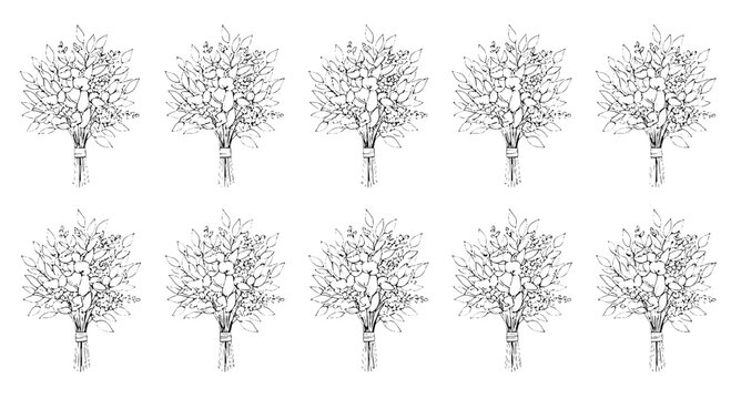 Tree botanical pattern with spring foliage branches and hand-drawn linework for seamless wallpaper design