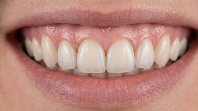 Macro Close-up of a Healthy Gummy Smile and White Teeth
