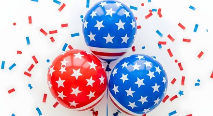 Obraz premium Three patriotic balloons with stars and stripes pattern isolated on white background