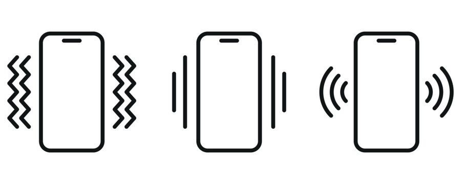 Modern mobile phone vibration and sound alert symbols vector illustration set featuring different signal styles for communication technology