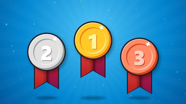Set of Three Cartoon Winner Medals for First Second and Third Place Ranking Rewards Illustration