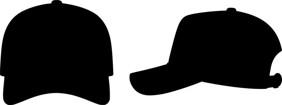 Black Trucker Cap Mockup Vector Template - Front and Side Views with Mesh Back - Blank Baseball Hat Illustration