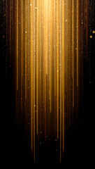 Fototapeta premium Golden glowing particles falling in dark space, abstract meditation and mindfulness background