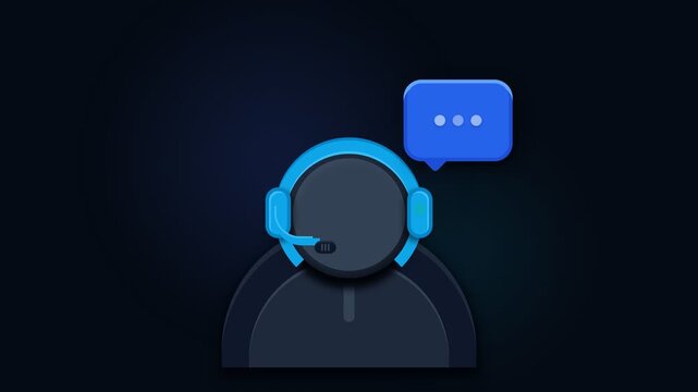 Customer Service Representative Icon with Headset and Speech Bubble on Dark Background for Support and Communication Concept