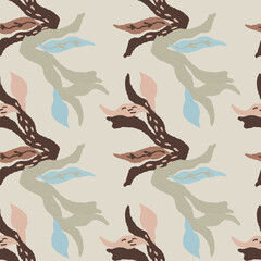 Naklejka premium Abstract pattern with hand drawn leaves in earth tones