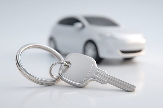 Close up of car key with soft texture resting beside miniature vehicle model representing automobile ownership insurance planning financial protection and responsible mobility management.
