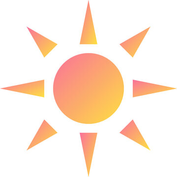 Minimalist flat sun icon with pink and yellow gradient rays isolated on a plain illustration