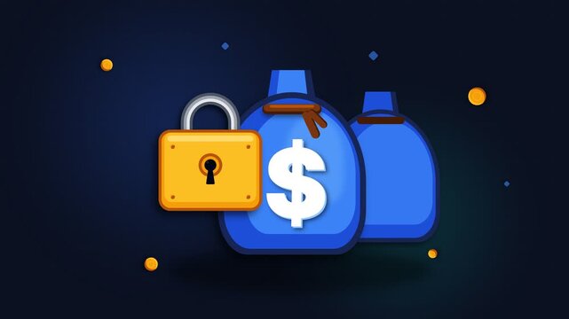 Secure Financial Investment and Wealth Protection Concept with Blue Money Sacks and Padlock Illustration