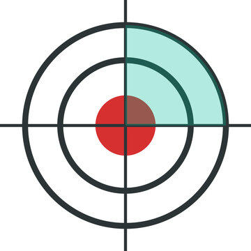 Circular radar interface graphic showing target location with concentric rings and a scanning quadrant illustration