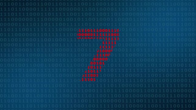 Large red number seven composed of binary code digits zero and one against a dark blue background filled with a pattern of repeating binary data sequences in a grid layout